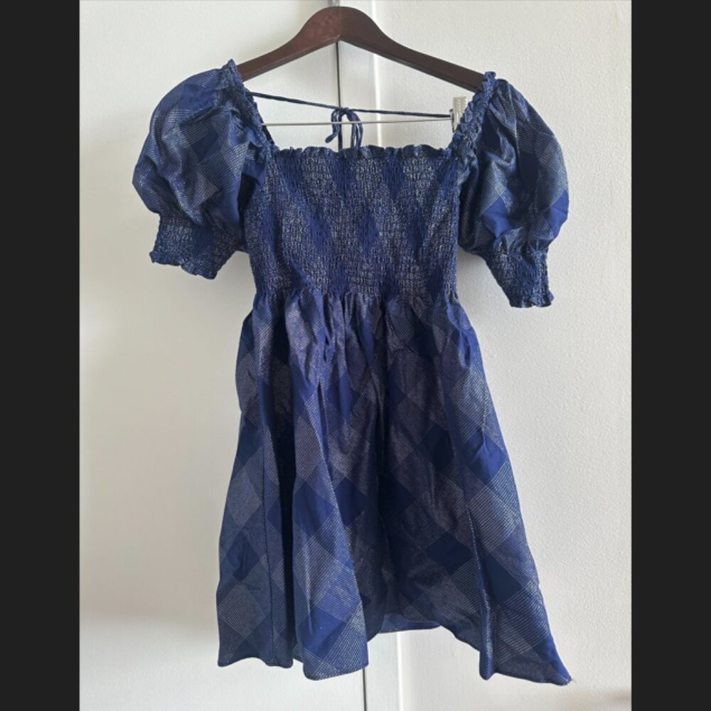 Hill House Home The Athena Nap Dress - Navy Glitter Check - size XS